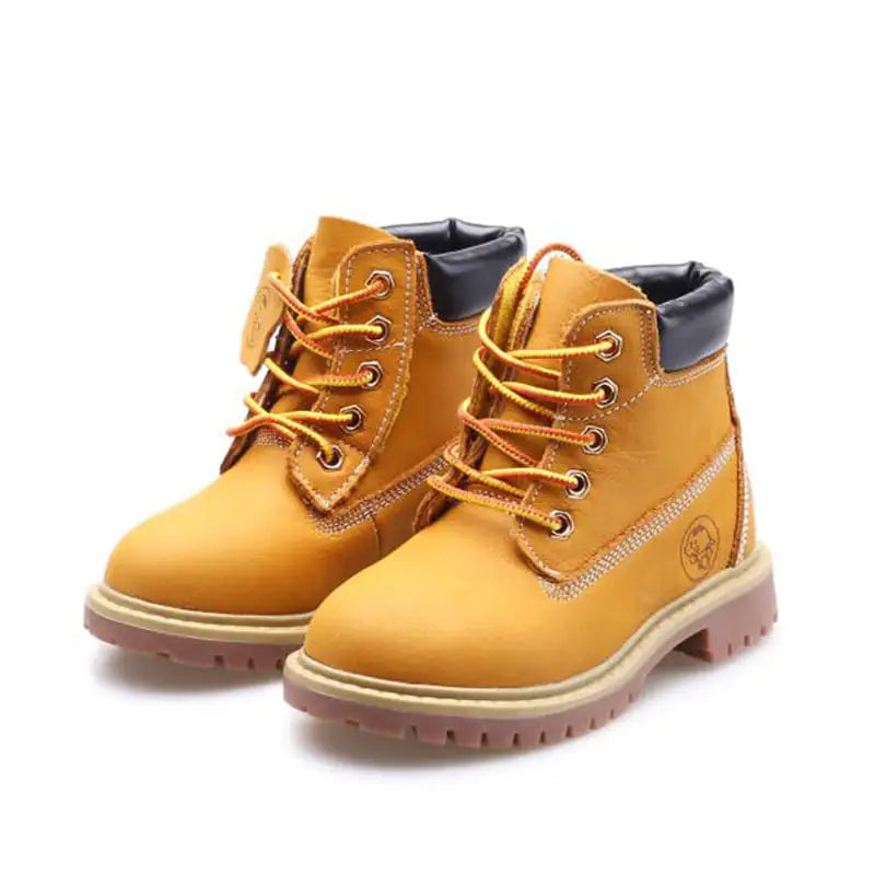 Children's Large Size Yellow Leather Martin Boots