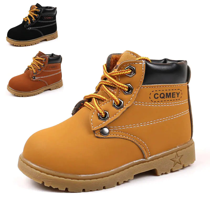 Children's Large Size Yellow Leather Martin Boots